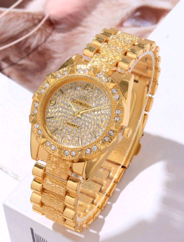 GOLD WATCH luxury jewelry quartz with diamond steel band - Image 5