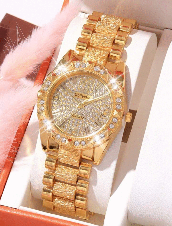 GOLD WATCH luxury jewelry quartz with diamond steel band